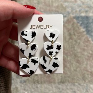 Cow print heart earrings